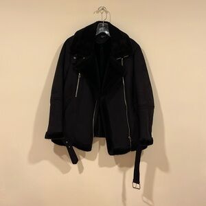 Topshop Faux Suede and Shearling Biker Jacket Size 6